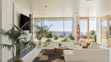 Televisio, takka, työhuone