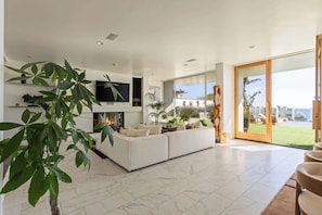 Télévision, cheminée, espaces bureaux