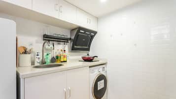 Suite, 2 Bedrooms | Private kitchenette | Fridge, microwave, rice cooker, cookware/dishes/utensils