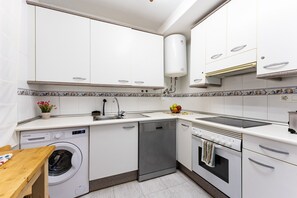 Fridge, microwave, oven, dishwasher