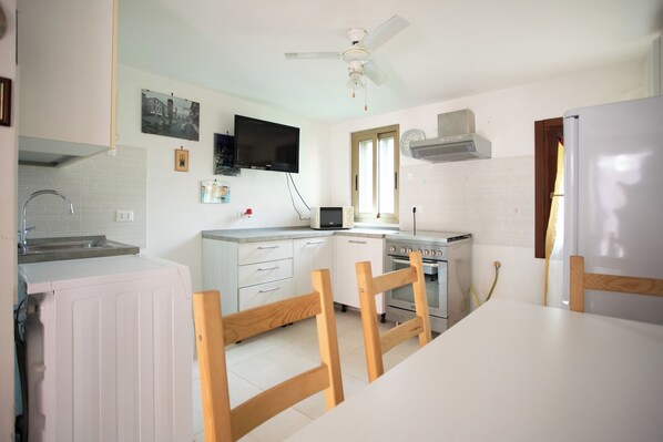 Fridge, oven, stovetop, cookware/dishes/utensils