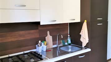 Kühlschrank, Ofen, Herdplatte, Wasserkocher mit Kaffee-/Teezubehör