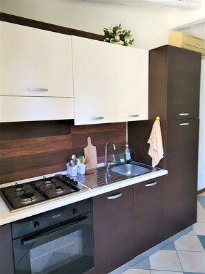 Fridge, oven, stovetop, coffee/tea maker