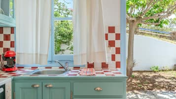 Fridge, oven, stovetop, coffee/tea maker