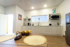 Fridge, microwave, stovetop, toaster