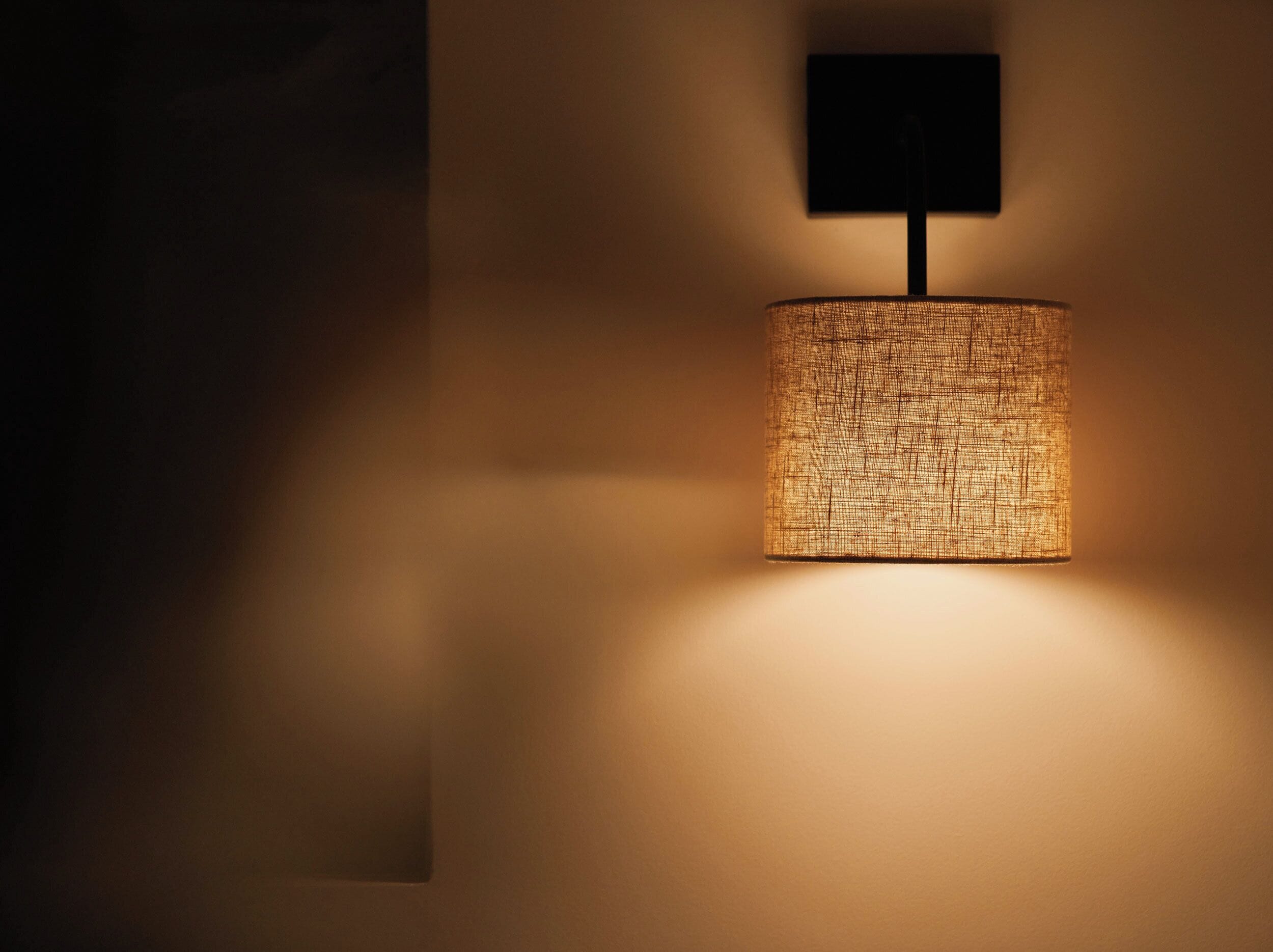 A wall-mounted lamp with a textured shade.