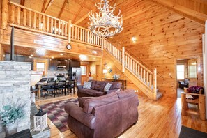 TV, fireplace - Luxury Cabin w/Indoor Pool, Mini Golf & Mtn Views (Sevierville)
