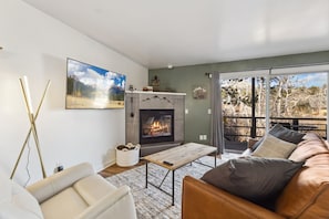 TV, fireplace
