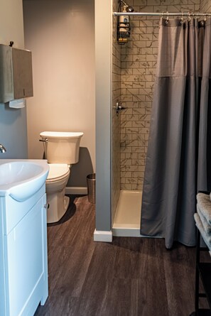Shower, towels, toilet paper