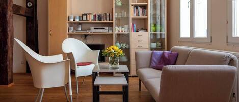 Televisor, llar de foc i oficines