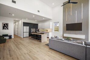 Smart TV, fireplace, stereo, offices