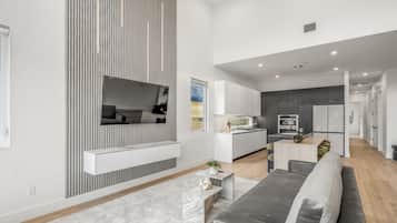 Smart TV, fireplace, stereo, offices