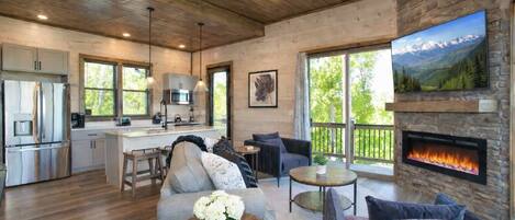 Televisión, chimenea y videojuegos