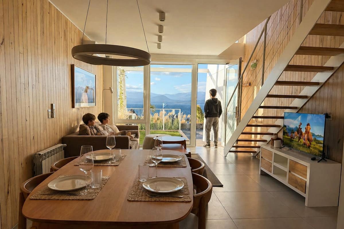 Apartamento superior, vista para o lago | Área de estar