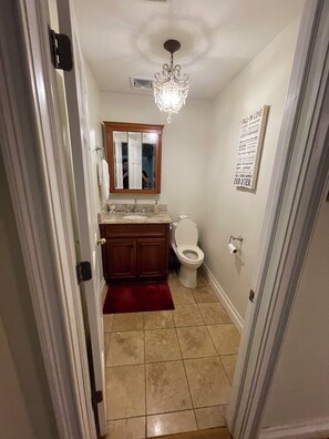 Shower, jetted bath, hair dryer, bidet