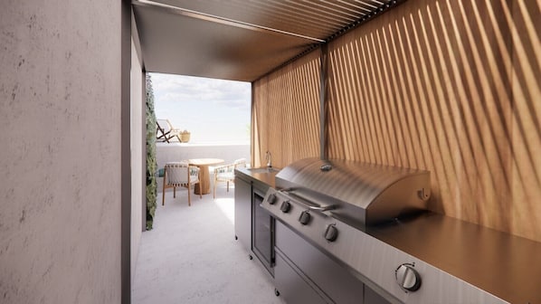 Maison mitoyenne Deluxe, 2 chambres, piscine privée, vue jardin | Terrasse/Patio