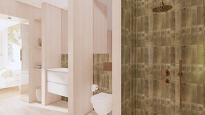 Dusj, hårføner, håndklær og såpe