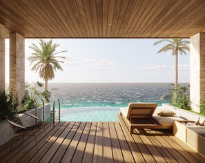 Oceanfront Junior Suite Swim-up | Free minibar, in-room safe, desk, laptop workspace