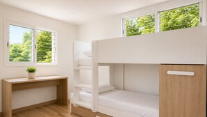 A bunk bed room with a desk and a window. - 🏖Sea views + private beach. What else? (Tossa de Mar)