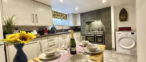 Fridge, microwave, oven, dishwasher