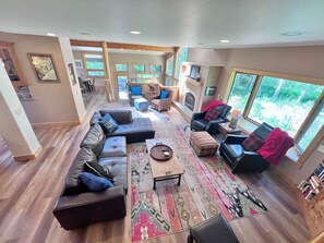 TV, fireplace, table football, ping pong