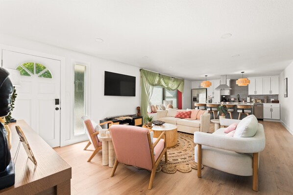 Smart TV, video games, foosball, books