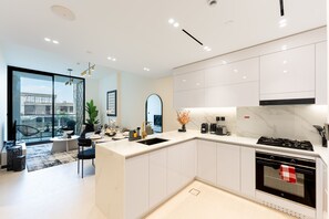 Fridge, microwave, oven, coffee/tea maker