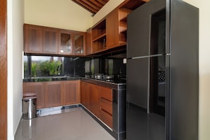 Villa, 1 Bedroom, Private Pool | Private kitchen | Full-size fridge, stovetop, cookware/dishes/utensils