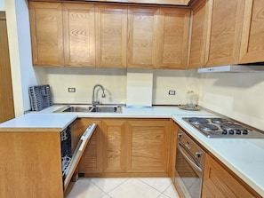 Fridge, microwave, oven, dishwasher