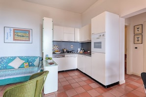 Fridge, oven, stovetop, cookware/dishes/utensils