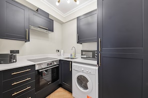 Classic Apartment, City View | Private kitchen | Full-size fridge, microwave, oven, stovetop