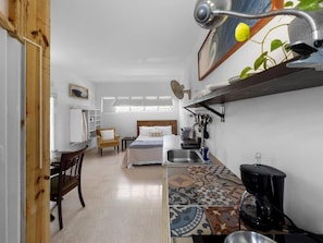 Desk, free WiFi, bed sheets