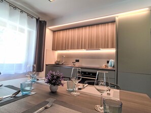 Fridge, microwave, oven, dishwasher