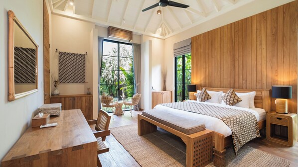 Family Villa, Pool View | In-room safe, desk, iron/ironing board, bed sheets