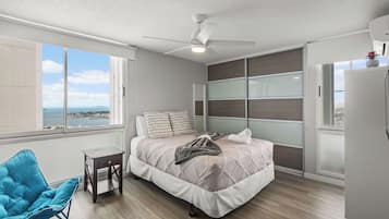 2 bedrooms, desk, iron/ironing board, travel crib