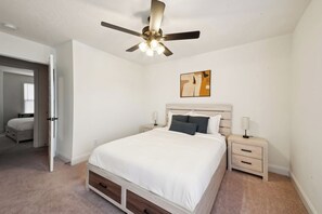 2 bedrooms, desk, iron/ironing board, travel cot