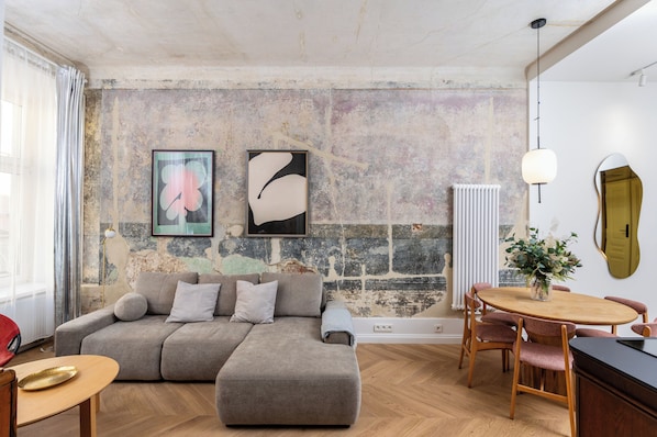 Superior Apartment, City View | Living area | Flat-screen TV