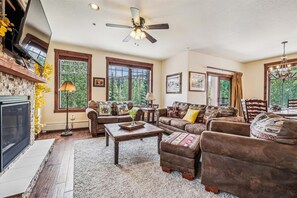 TV, fireplace