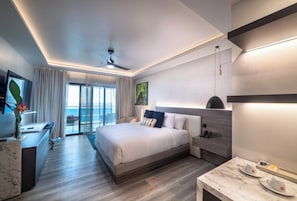 Premium Room, 1 King Bed, Ocean View | In-room safe, desk, laptop workspace, blackout drapes