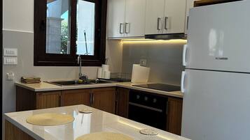 Fridge, oven, stovetop, coffee/tea maker