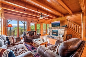 TV, fireplace