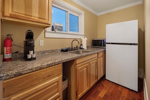 Fridge, microwave, coffee/tea maker