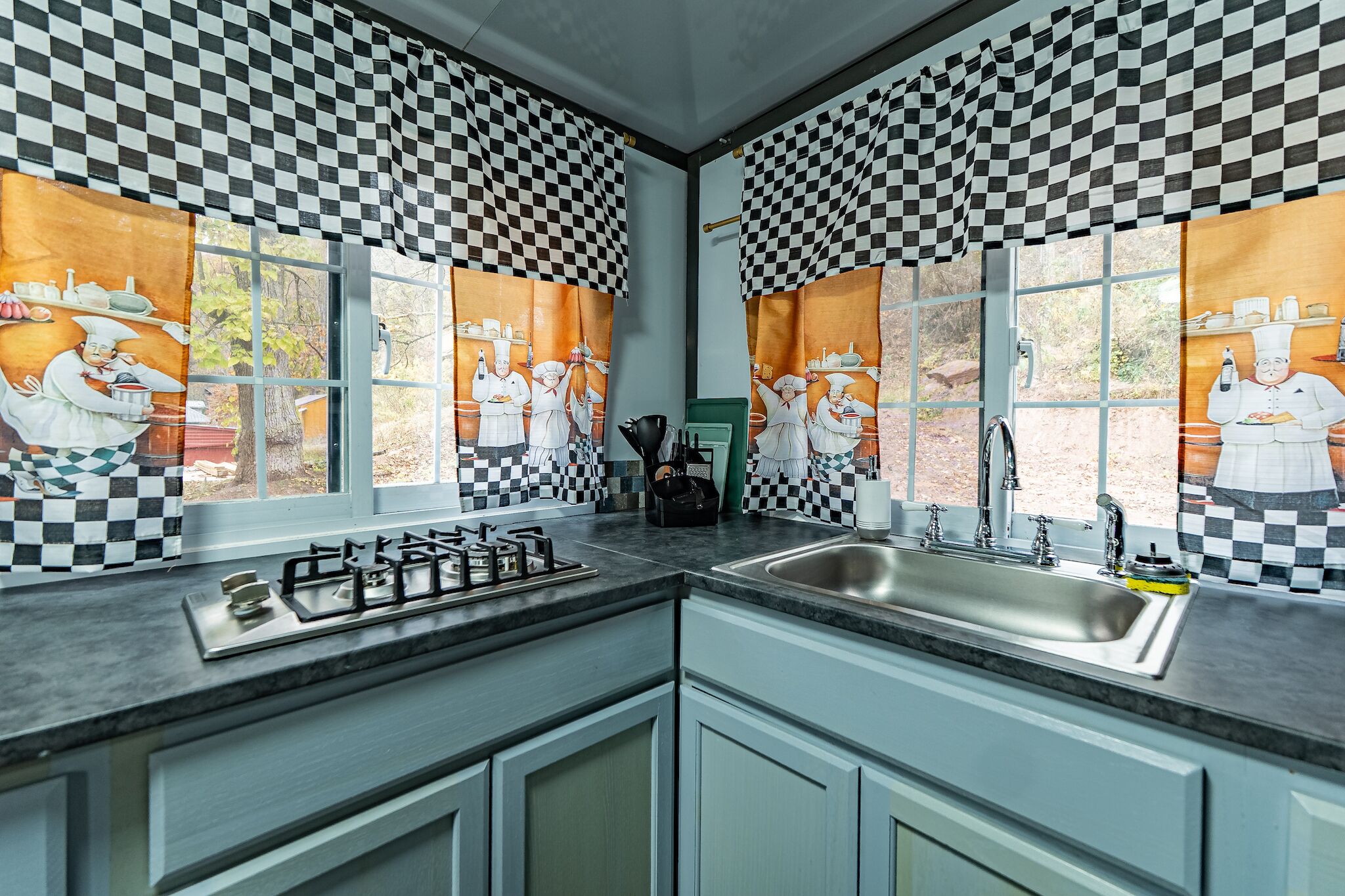 Fridge, oven, stovetop, coffee/tea maker