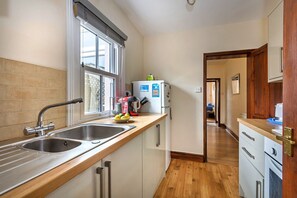 Fridge, microwave, oven, electric kettle