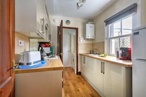 Fridge, microwave, oven, electric kettle