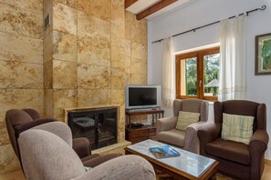 TV, fireplace