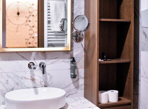 Hair dryer, towels, toilet paper