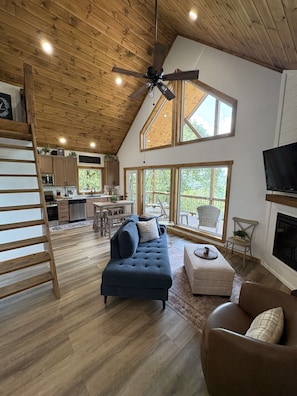 Smart TV, fireplace, stereo
