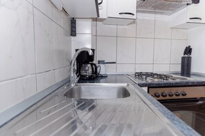 Fridge, oven, stovetop, electric kettle