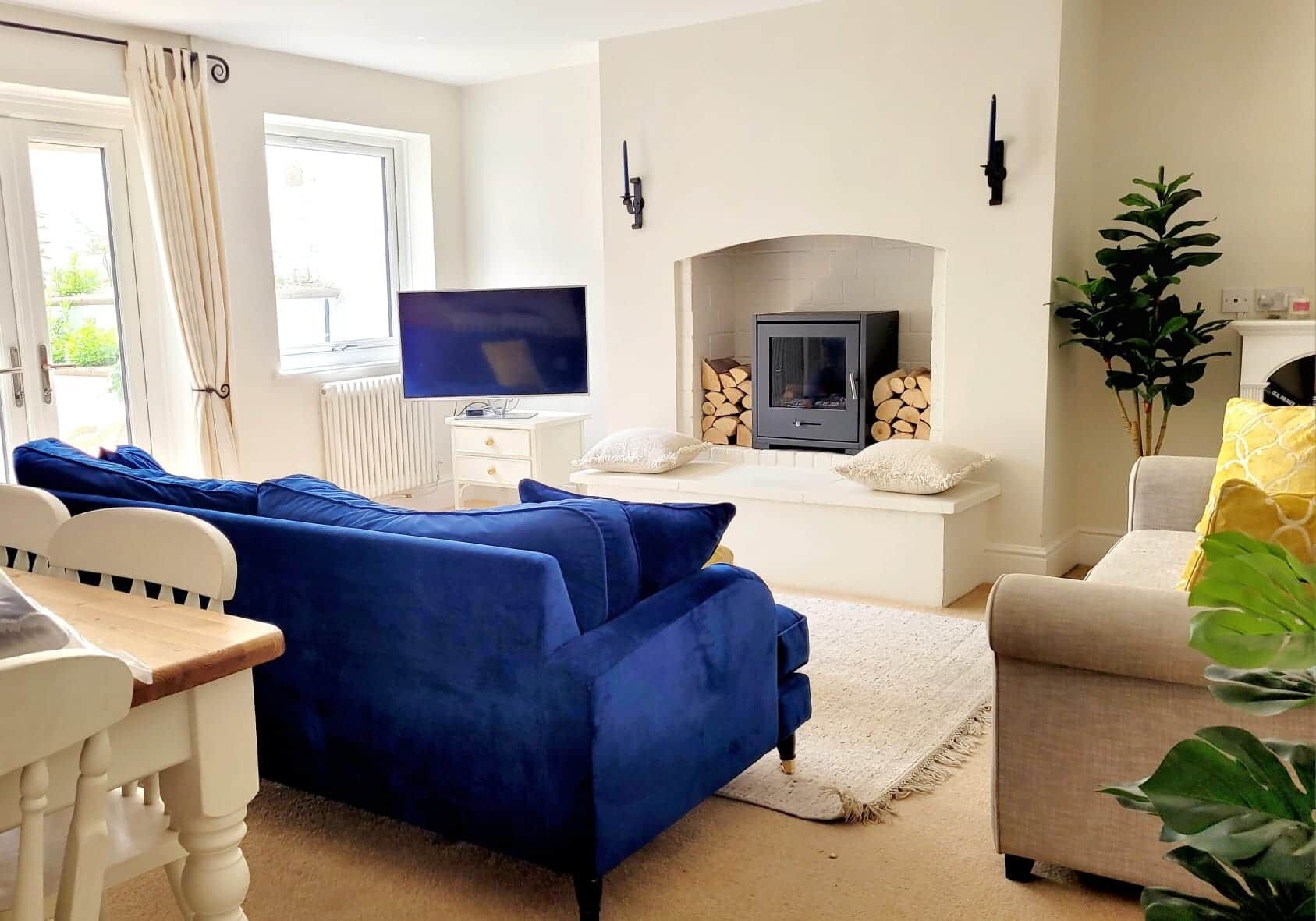 TV, fireplace